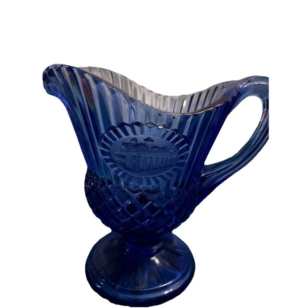 George & George (2) Goblets with A Mt. Vernon Gravy pitcher - Cobalt Blue Glass